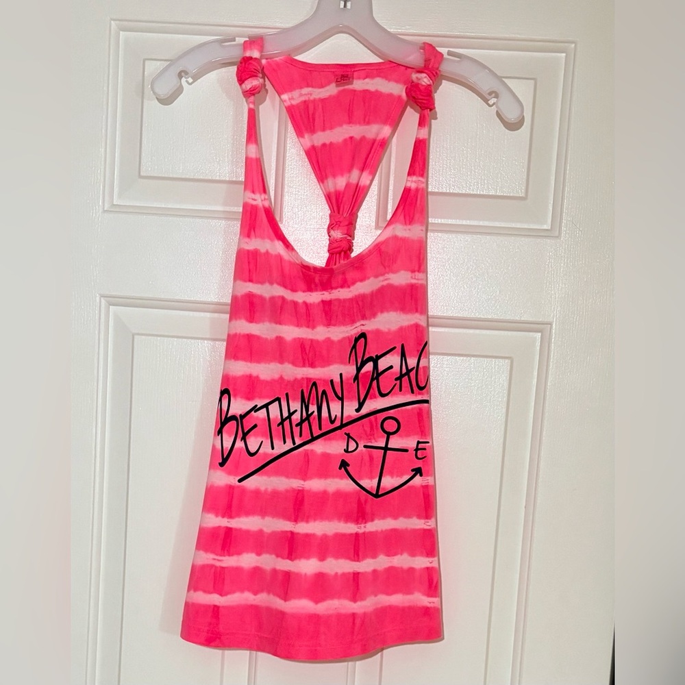 Hot Pink & White Striped Racerback Graphic Tank Top Bethany Beach Delaware